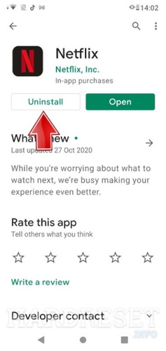Netflixアプリをアンインストールする操作