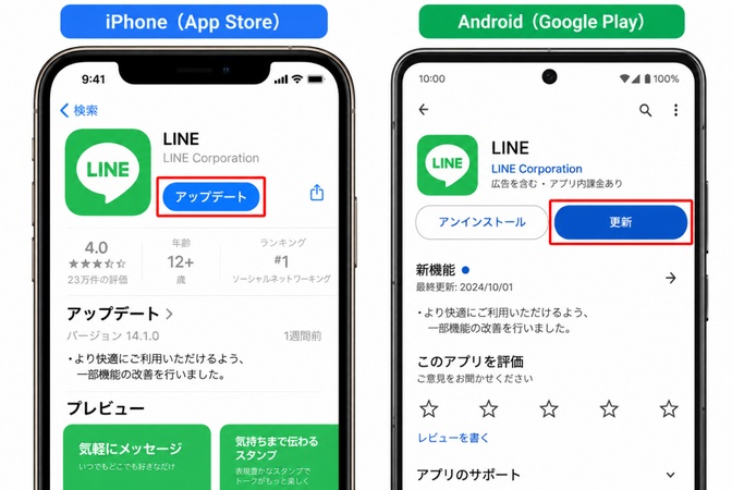App StoreまたはGoogle PlayでLINEを最新版に更新する