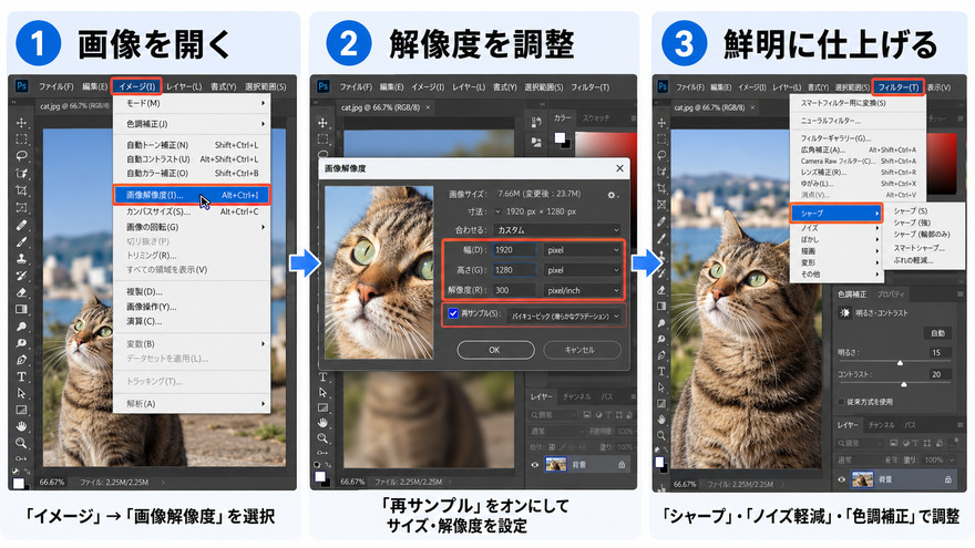 Photoshopで画像を編集して高画質化する