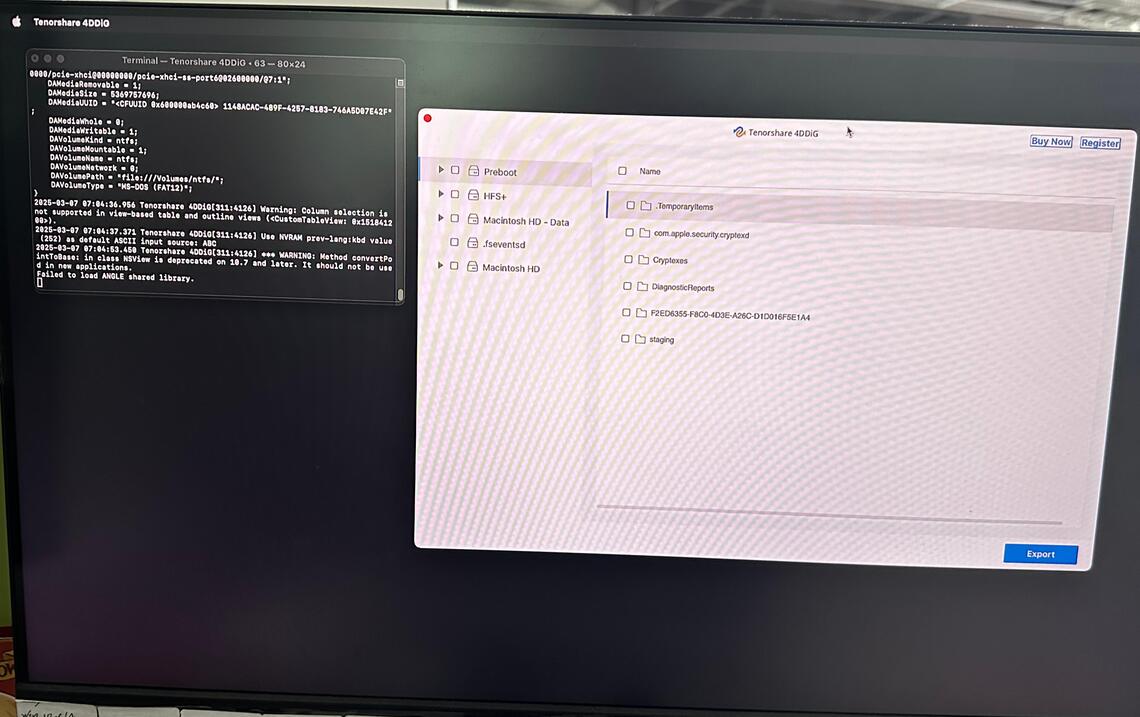 export from crashed mac with 4ddig