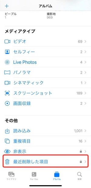 最近削除した項目