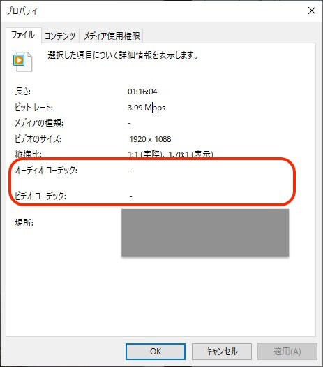 動画のコーデックを確認