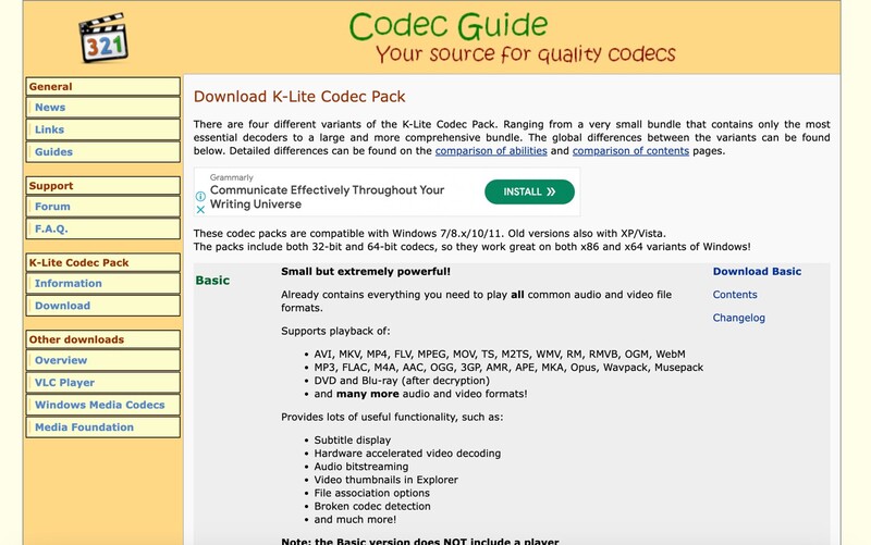 対応するコーデックパックをインストール