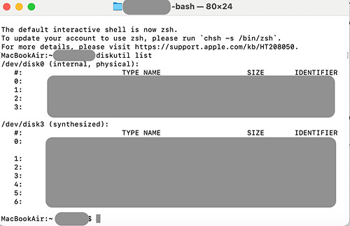 diskutil list を入力