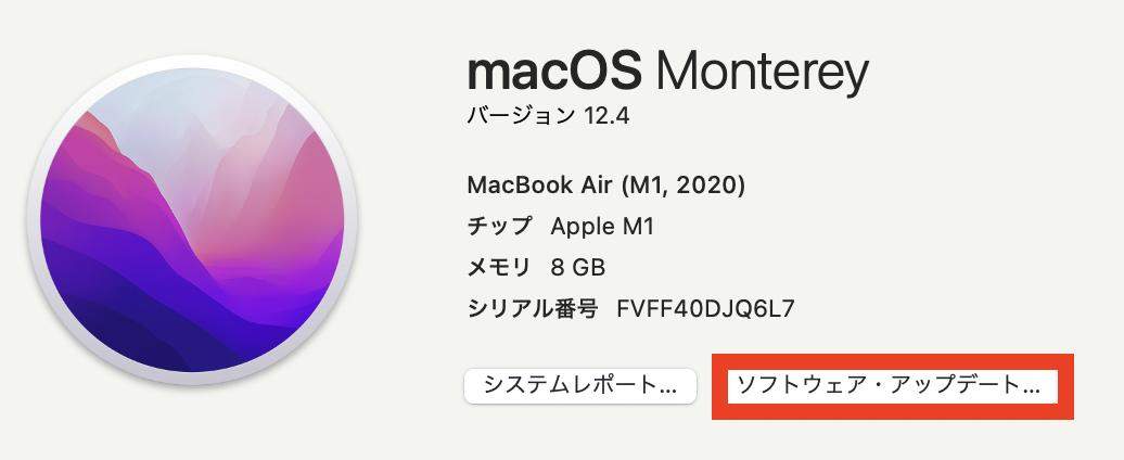 「ソフトウェアアップデート」をクリック