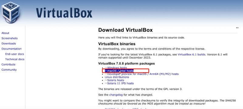 VirtualBoxをダウンロード