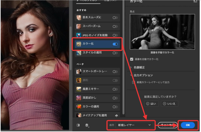 「カラー化」をオン