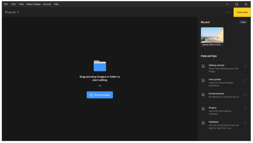 Topaz Photo AIで写真をインポート