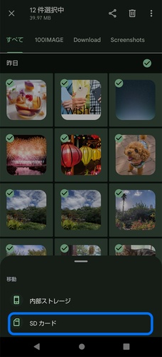 ファイルをSDカードに移動