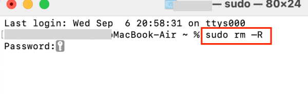 「 sudo rm -R 」と入力
