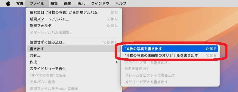 USBメモリに写真を書き出す