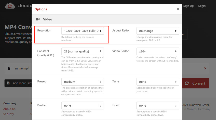 CloudConvert로 동영상 1080p 변환