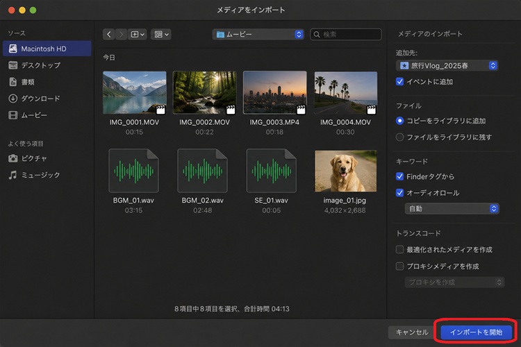 Final Cut Proで素材をインポート