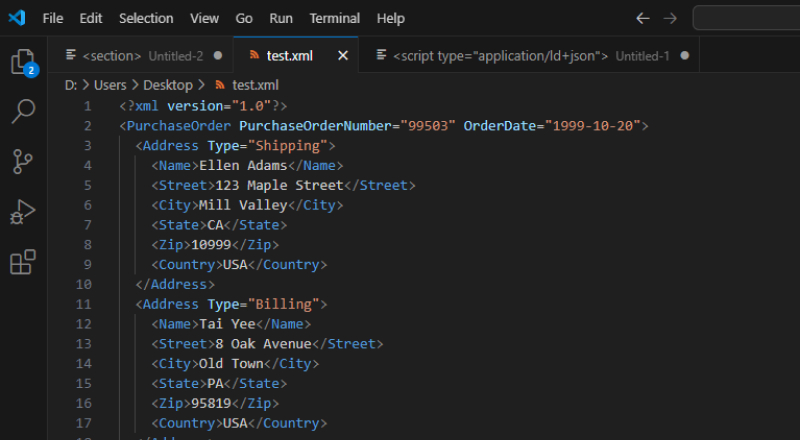 Visual Studio CodeでXMLファイルを開く
