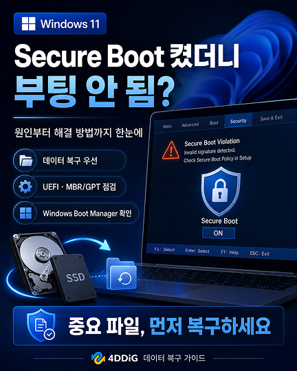 Windows 11 Secure Boot 활성화 후 부팅 안됨 해결법