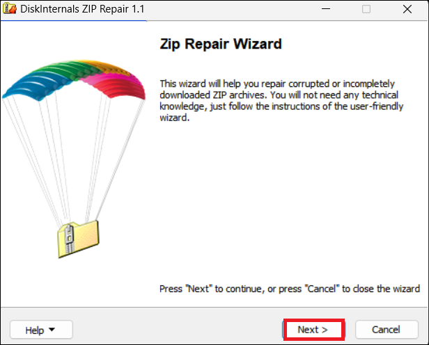 Zip repair 화면