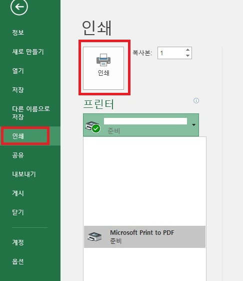 Microsoft Print to PDF 선택