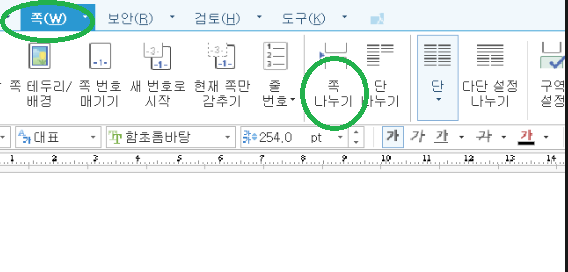 쪽 지우기 사용으로 한글 페이지 삭제