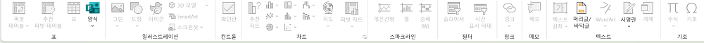 삽입 메뉴가 비활성화된 상태