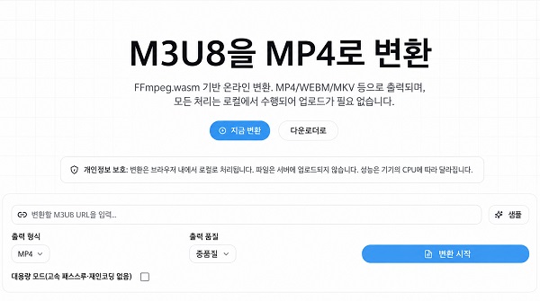 M3U8 URL을 입력하고 MP4 형식 선택