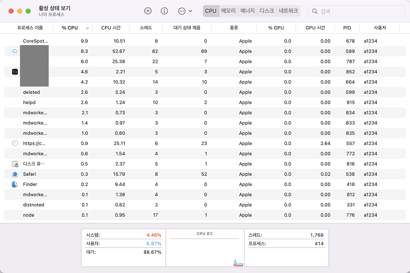 CPU 사용량 보기