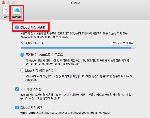 iCloud 사진 보관함 비활성화