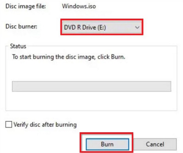 “굽기”를 클릭하기