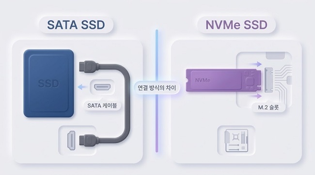 SATA SSD와 NVMe SSD 연결 방식의 차이