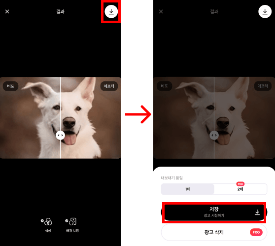 Remini를 통해 고화질로 변환된 이미지 저장