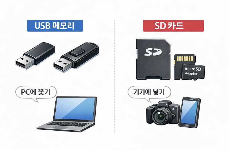 「USB 메모리」와 「SD 카드」란
