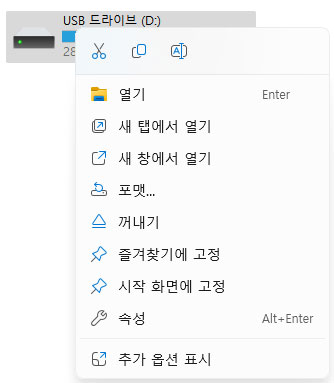 usb 포맷 선택