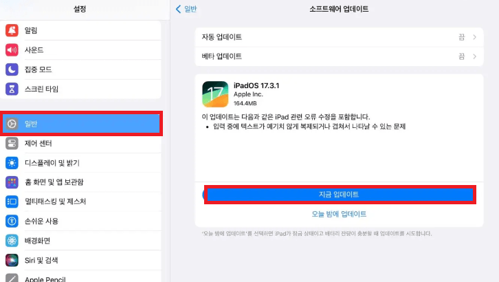 iPadOS의 최신 버전으로 업데이트하기