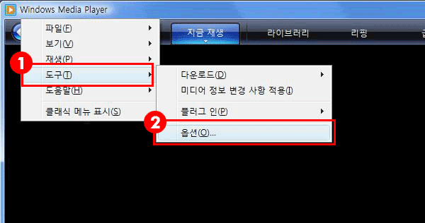 Windows Media Player의 도구 옵션