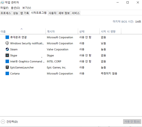 작업 관리자 열기