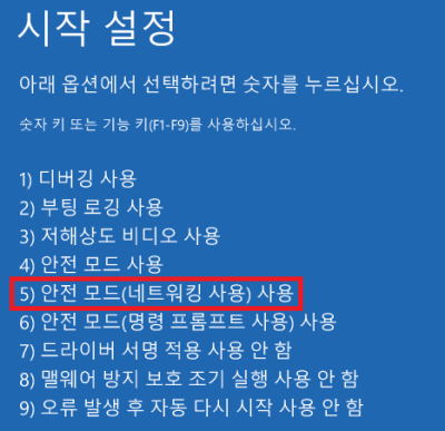 네트워킹으로 안전 모드 사용)