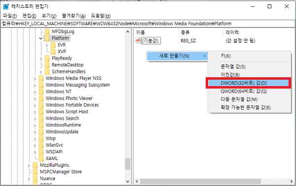 DWORD (32비트) 값새로 만들기