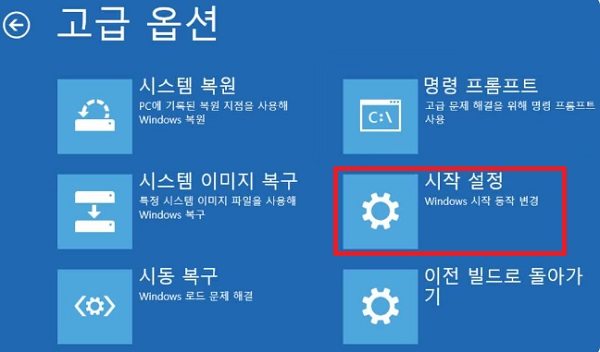 문제 해결의 고급 옵션 화면