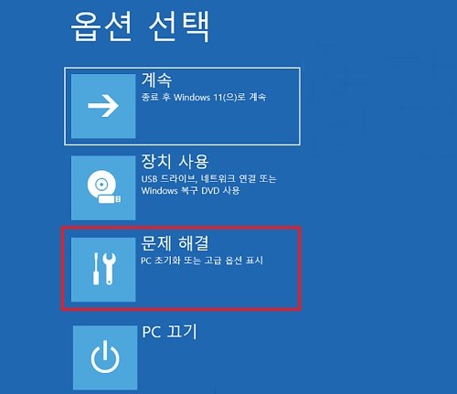 자동 복구 옵션 화면