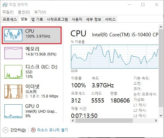 CPU 사용률 과다