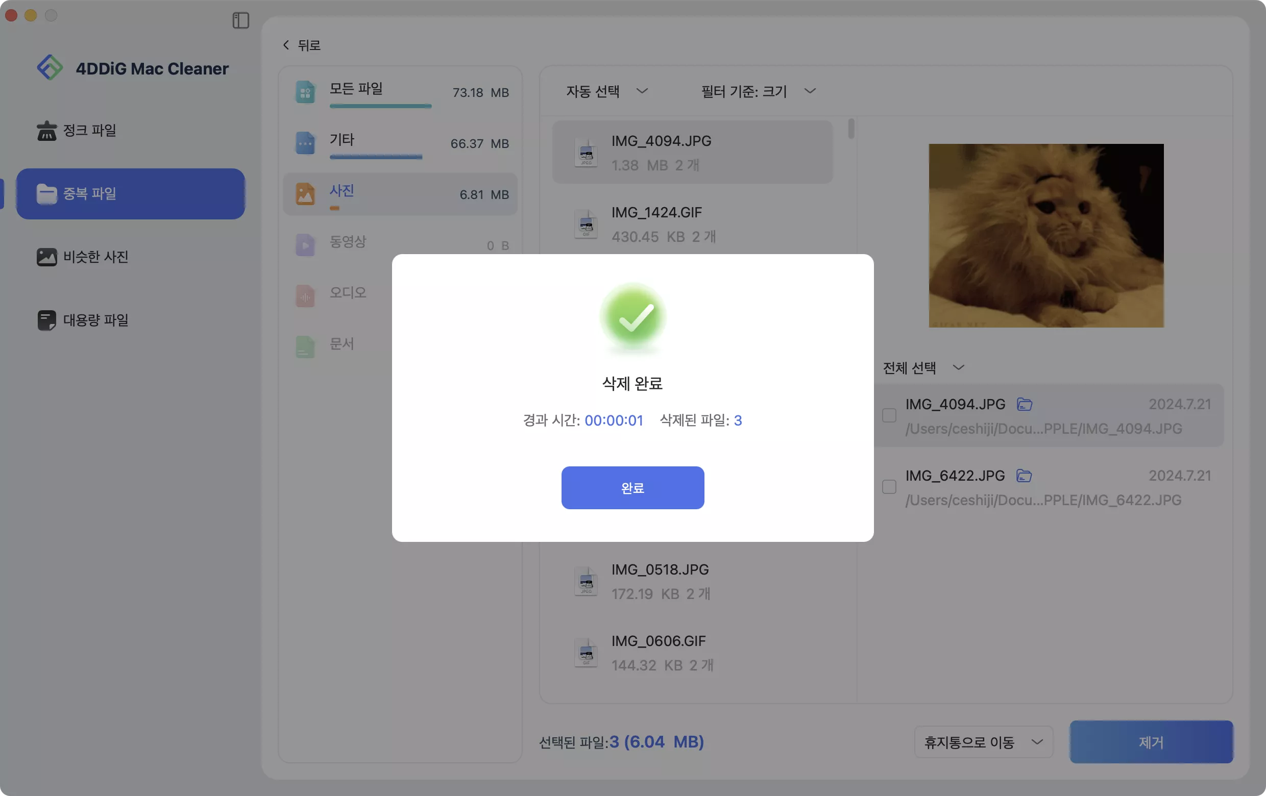 중복 파일 삭제 완료