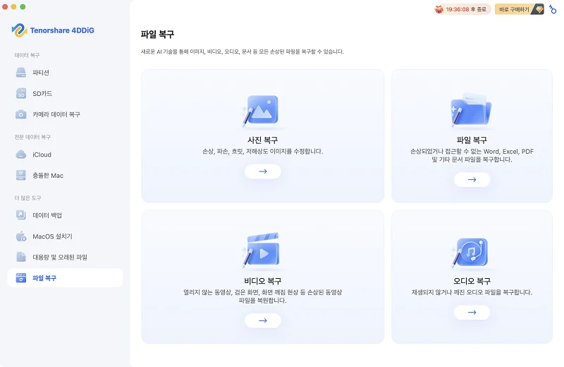 파일 복구 기능 선택