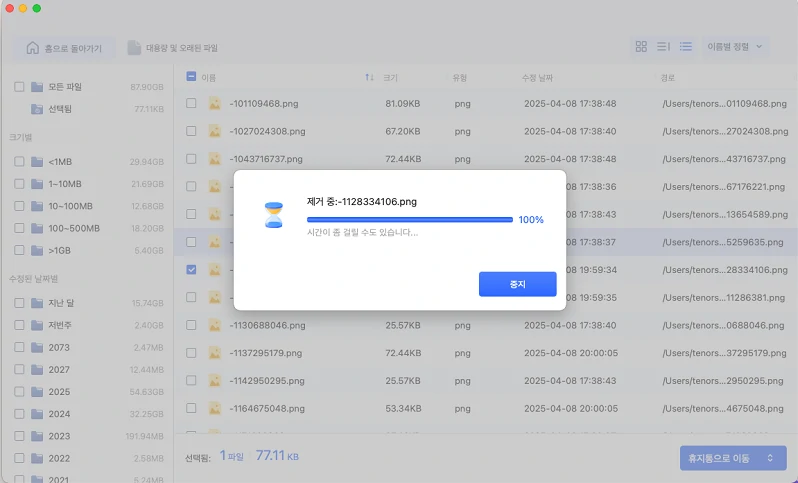 대용량 파일 삭제 중