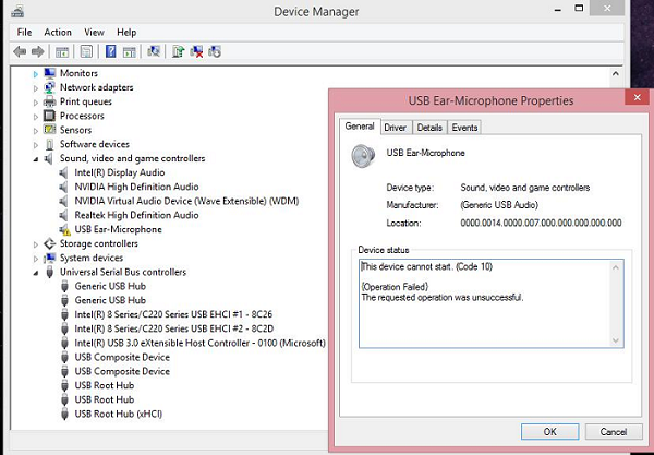 ошибка Code 10 USB-аудиоустройства в Windows 11