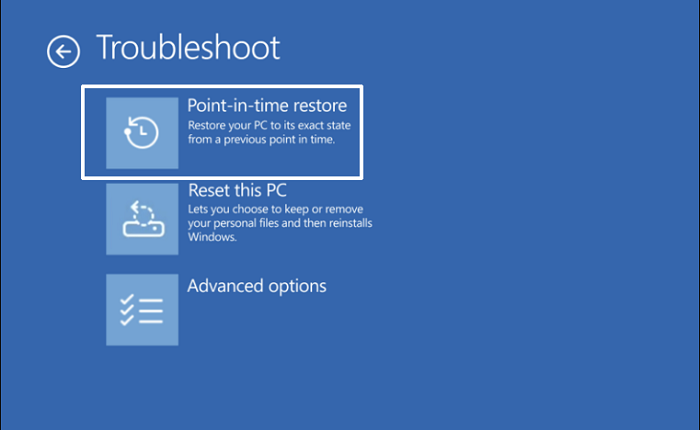 Point-in-time restore в среде восстановления Windows 11