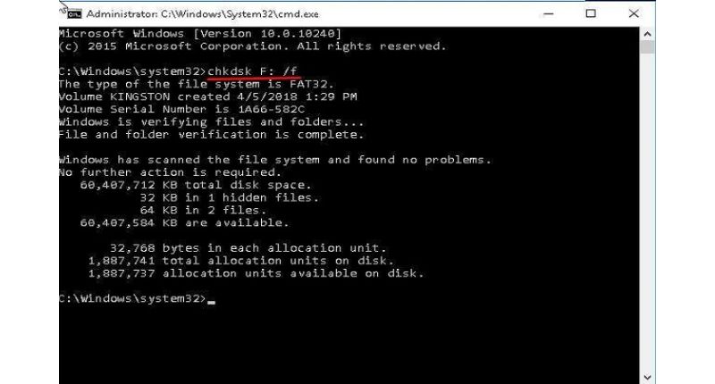 проверка файловой системы SD карты через chkdsk