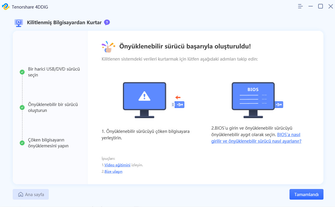 önyüklenebilir sürücü oluşturuldu
