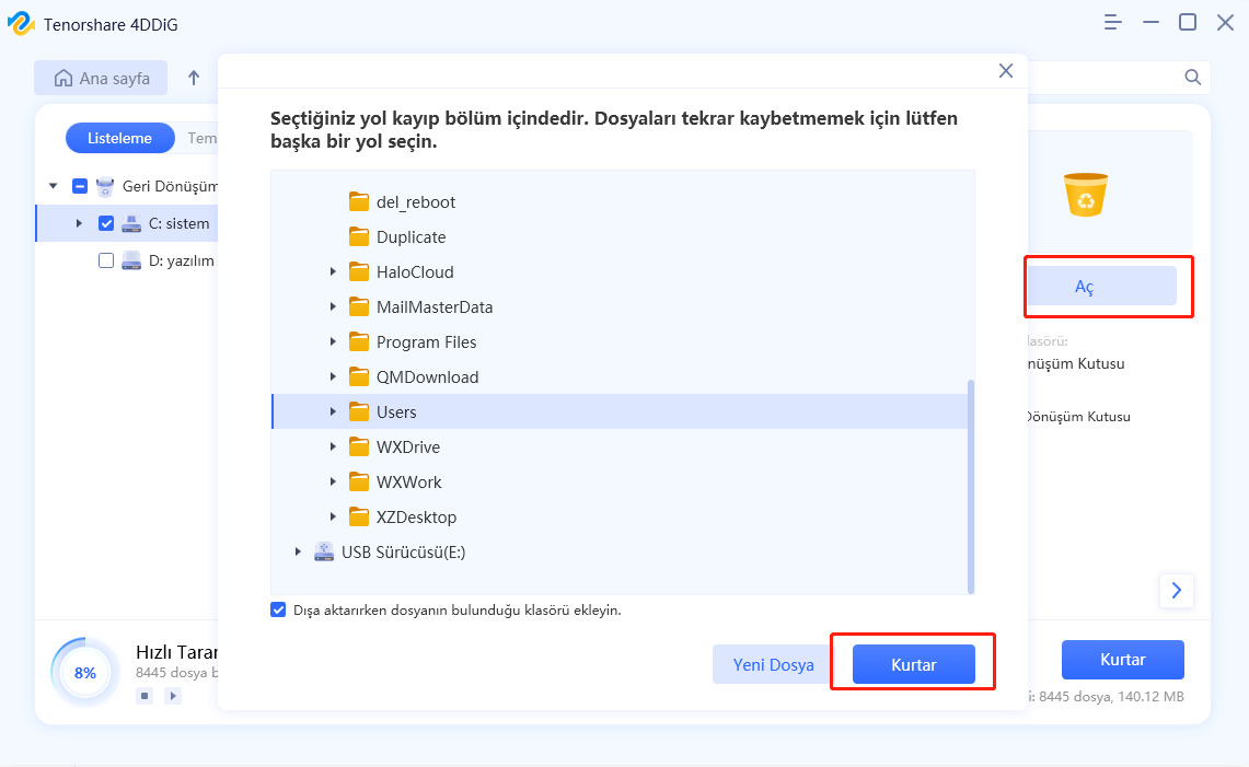 4ddig harici sabit diskten dosyaları kurtarır