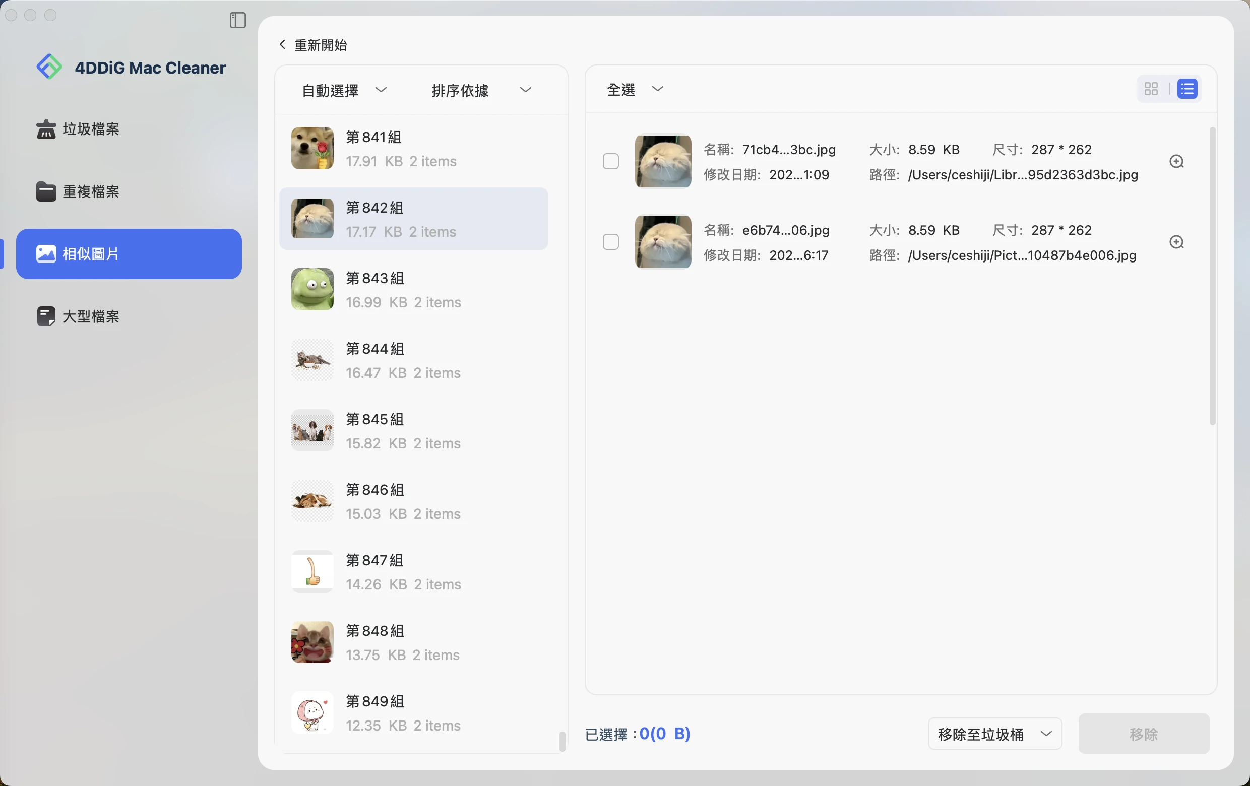 檢視並選擇要移除的相似照片