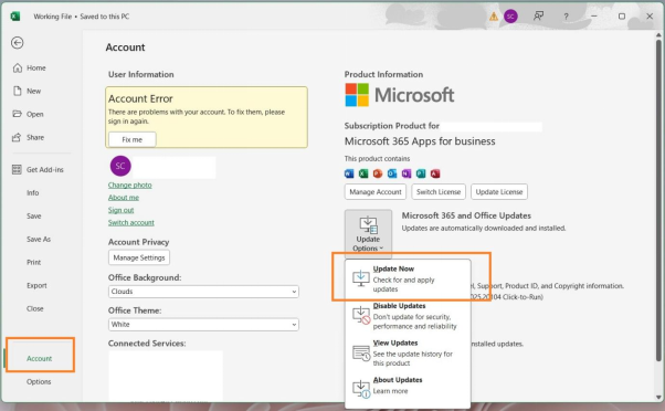 更新 Microsoft Excel系統