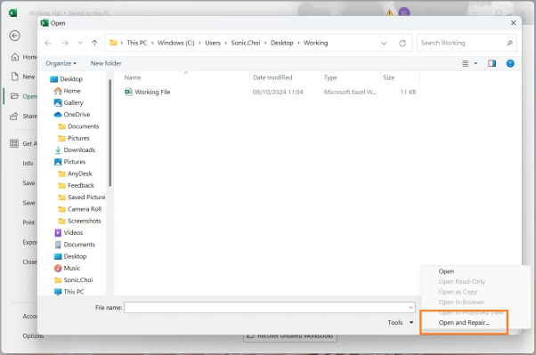 使用內建工具修復Excel檔案
